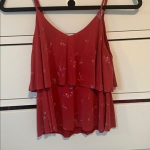 Red flowery flowy slightly cropped top size XS